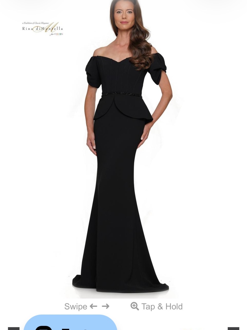 Rina diMontella RD2965 Black Off-Shoulder Peplum Evening Gown Size 22 New